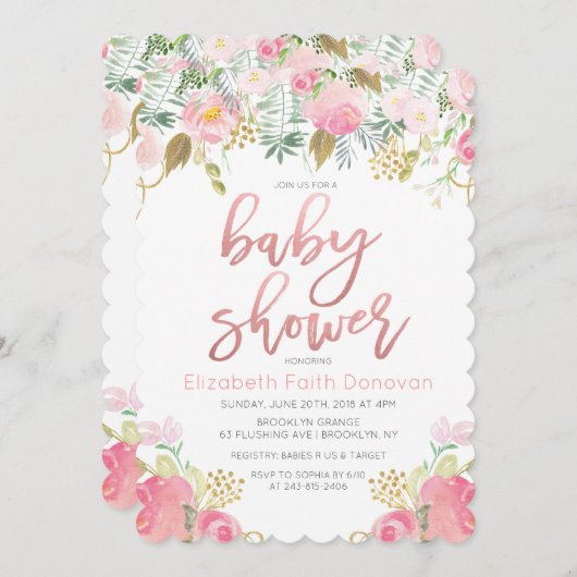 Floral Baby shower Uitnodiging (Voorkant / Achterkant)