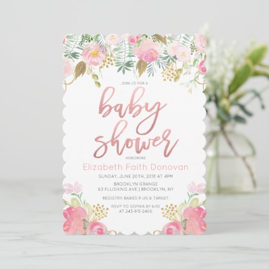 Floral Baby shower Uitnodiging (Staand voorkant)