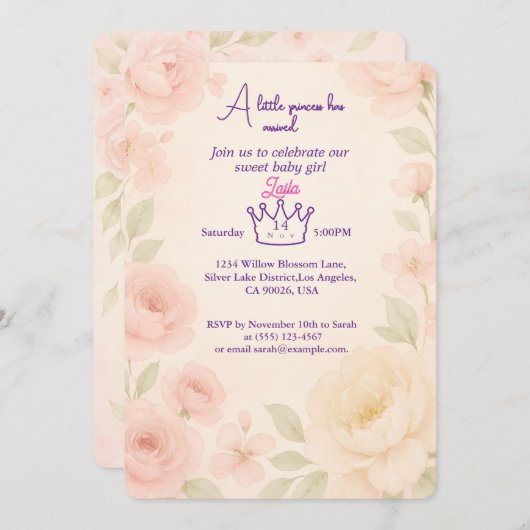 Floral Baby shower Uitnodiging Achtergrond (Voorkant / Achterkant)