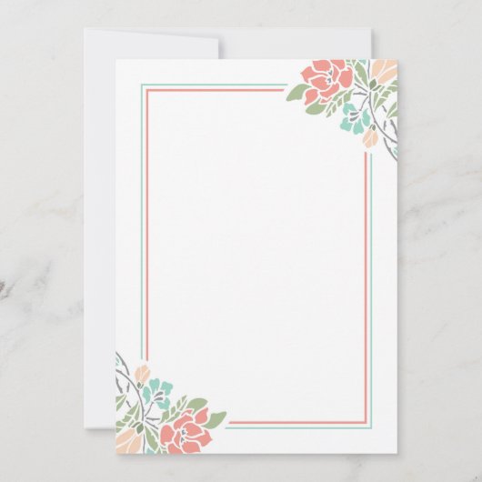 Floral Baby shower Uitnodiging - Koraal en Blauwgr (Achterkant)