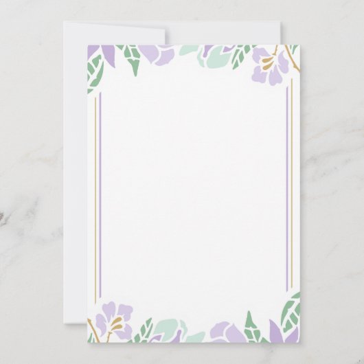 Floral Baby shower Uitnodiging paars en goud (Achterkant)