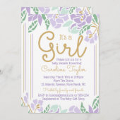 Floral Baby shower Uitnodiging paars en goud (Voorkant / Achterkant)