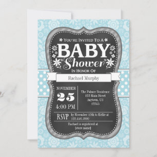 Floral Baby shower van Light Blue Chalkboard Kaart