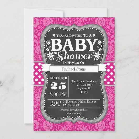 Floral Baby shower van warmroze karton uitnodigen Kaart (Voorkant)