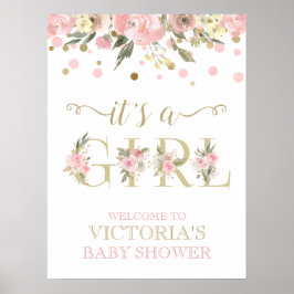 Floral Baby shower Waterverf roze goud Poster