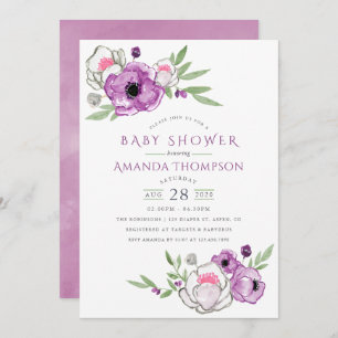 Floral Baby shower Waterverf Violet and Sage Kaart