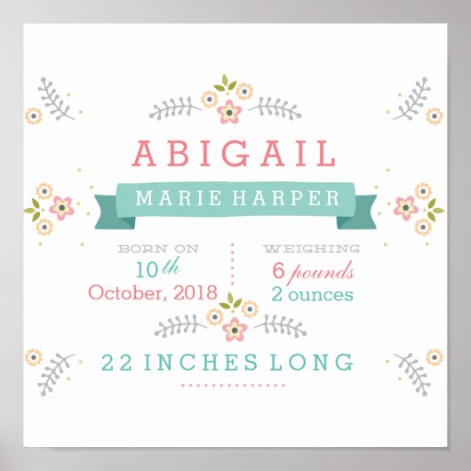 Floral Baby Stats Poster (Voorkant)