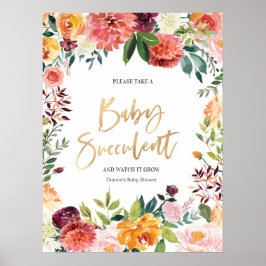 Floral Baby Succulent Baby shower bord Poster