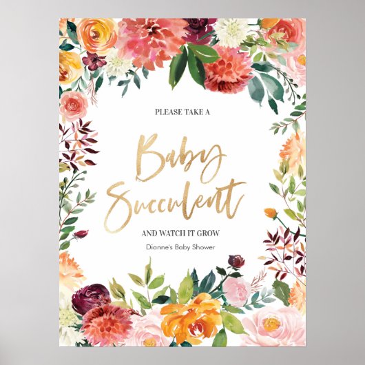 Floral Baby Succulent Baby shower bord Poster (Voorkant)