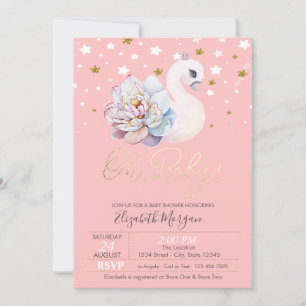Floral Baby Swan Crown Stars Baby shower Kaart