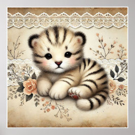 Floral Baby Tiger Nursery Poster