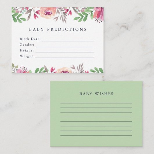 Floral Baby Voordictions en Well Wishes Activity Informatiekaartje (Voorkant / Achterkant)