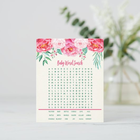 Floral Baby Word Search, Baby shower Games, games (Staand voorkant)