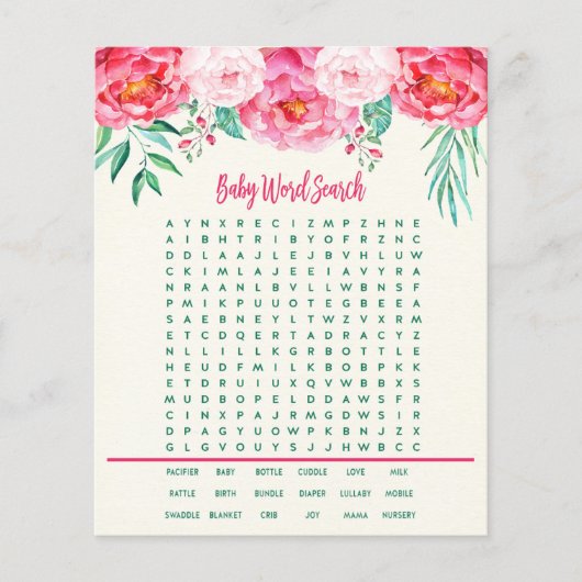 Floral Baby Word Search, Baby shower Games, games (Voorkant)
