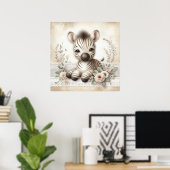 Floral Baby Zebra Nursery Poster (Thuiskantoor)