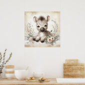 Floral Baby Zebra Nursery Poster (Keuken)