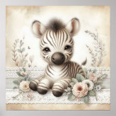 Floral Baby Zebra Nursery Poster (Voorkant)