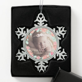 Floral Baby's Eerste Kerstmis Tin Sneeuwvlok Ornament