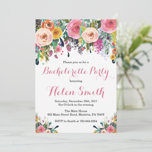 Floral Bachelorette Party Invitation Card Kaart (Staand voorkant)