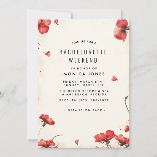 Floral Bachelorette Weekend feestuitnodiging Kaart (Voorkant)