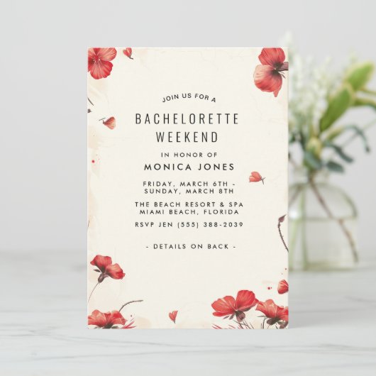 Floral Bachelorette Weekend feestuitnodiging Kaart (Staand voorkant)