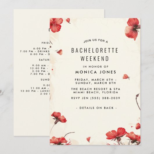 Floral Bachelorette Weekend feestuitnodiging Kaart (Voorkant / Achterkant)