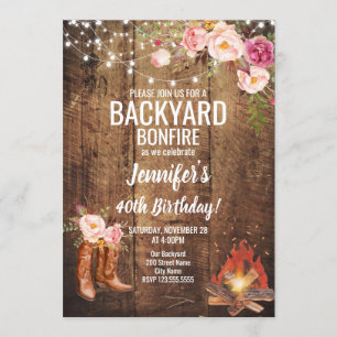 Floral Backyard Bonfire Birthday Party Kaart