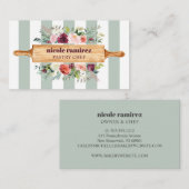 Floral Bakery Patisserie stripe burgundy Visitekaartje (Voorkant / Achterkant)