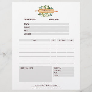 Floral Bakery Rolling Pin Grey Order Form Flyer