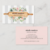 Floral Bakery Rolling Pin Patisserie gestript grij Visitekaartje (Voorkant / Achterkant)