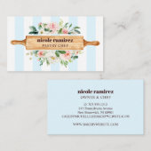 Floral Bakery Rolling Pin Patisserie gestript Visitekaartje (Voorkant / Achterkant)