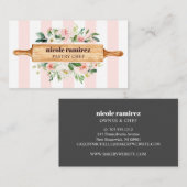 Floral Bakery Rolling Pin Patisserie gestript Visitekaartje (Voorkant / Achterkant)