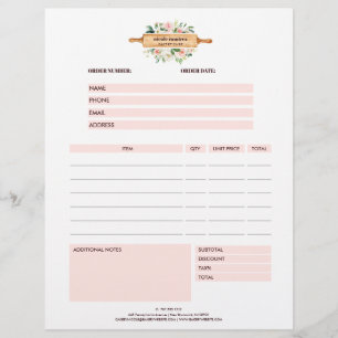 Floral Bakery Rolling Pin Patisserie Order Form Flyer