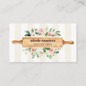 Floral Bakery Rolling Pin Patisserie QR CODE Busin Visitekaartje (Voorkant)