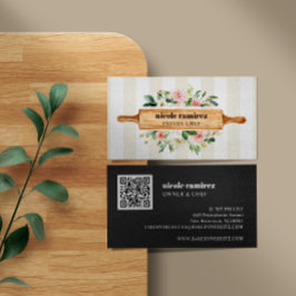 Floral Bakery Rolling Pin Patisserie QR CODE Busin Visitekaartje