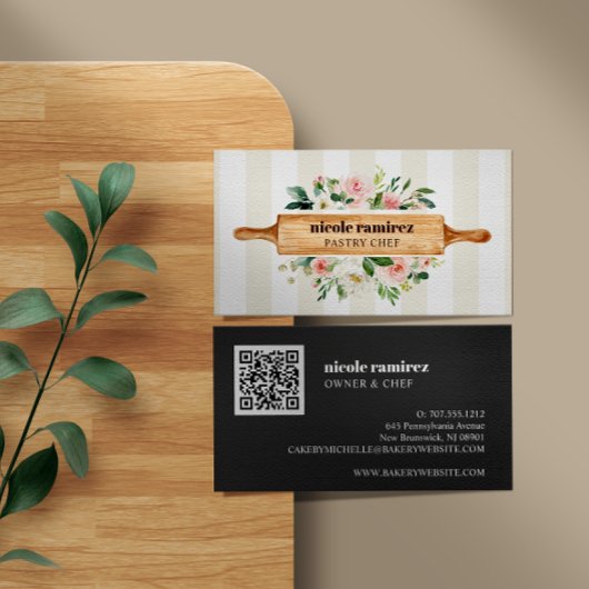 Floral Bakery Rolling Pin Patisserie QR CODE Busin Visitekaartje