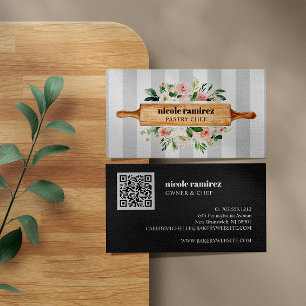 Floral Bakery Rolling Pin Patisserie QR CODE Visitekaartje