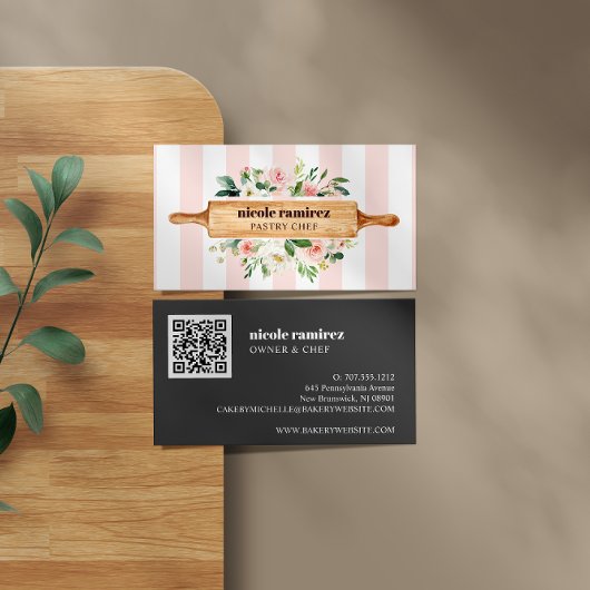 Floral Bakery Rolling Pin Patisserie QR CODE Visitekaartje