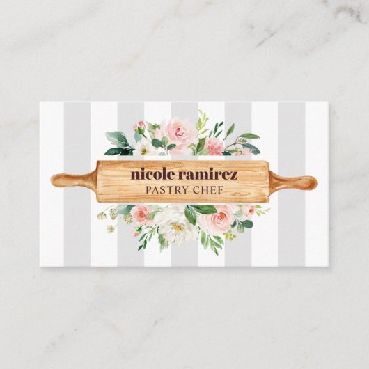 Floral Bakery Rolling Pin Patisserie QR CODE Visitekaartje (Voorkant)