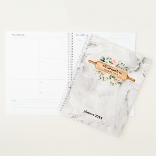 Floral Bakery Rolling Pin Patisserie witte marmer Planner (Display)