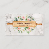 Floral Bakery Rolling Pin Patisserie witte marmer Visitekaartje (Voorkant)