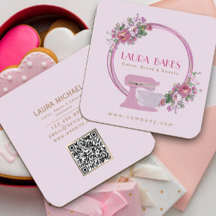 Floral Bakery Visitekaartje   Roze mixer Logo