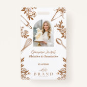 Floral Baking Utensils Bakery Logo Employee Photo Badge (Voorkant)
