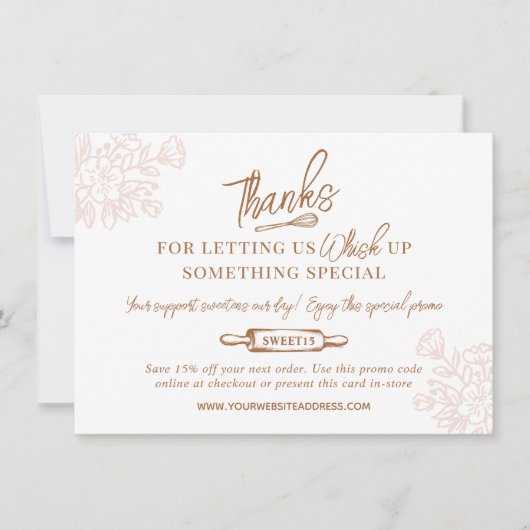 Floral Baking Whisk Bakery Business Promo Code Bedankkaart (Voorkant)