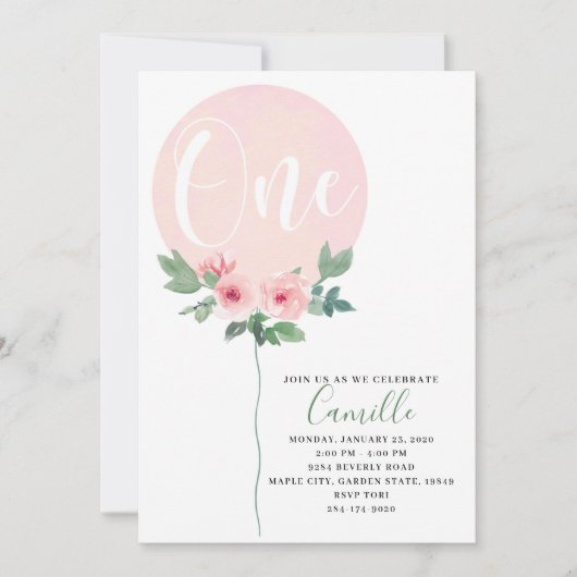 Floral Balballon Birthday Girl Kaart (Voorkant)