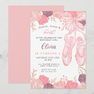 Floral Ballerina Ballet Slippers Meisje Verjaardag Kaart