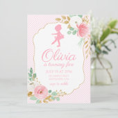 Floral Ballerina Birthday Invitation Stripes Kaart (Staand voorkant)