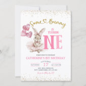 Floral Ballerina Bunny First Birthday Invitation Kaart (Voorkant)