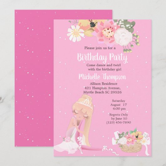 Floral Ballerina Pink Birthday Kaart (Voorkant / Achterkant)