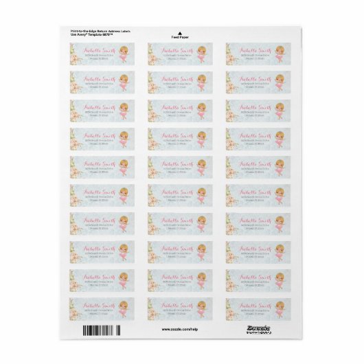 Floral Ballerina Uitnodiging Retouradres Label (Full Sheet)